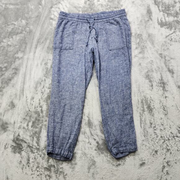 Old Navy Pants Womens M Blue Linen Blend Pull On Crop Cuffed Leg Drawstring - Picture 1 of 12